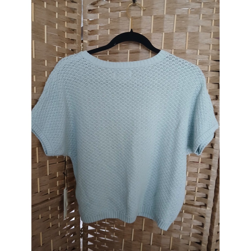NWT Rachel Zoe Short Sleeve Lt Blue Cropped Cotton Knit Top Sz M Beach Resort - Picture 3 of 5